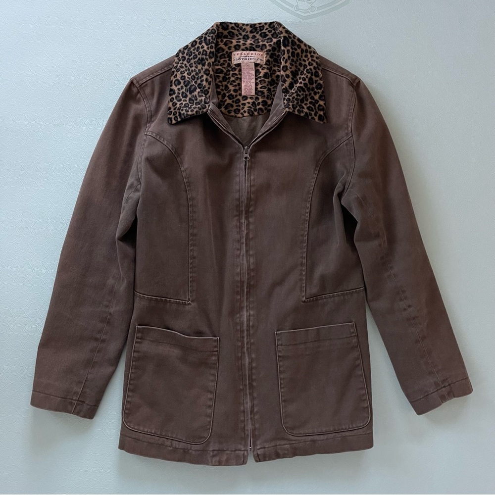 Telluride Women’s Barn Jacket with Leopard Print Collar - Picture 1 of 11